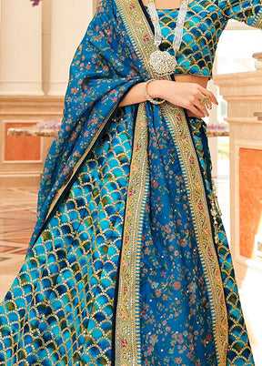 3 Pc Blue Silk Semi Stitched Lehenga Set - Indian Silk House Agencies