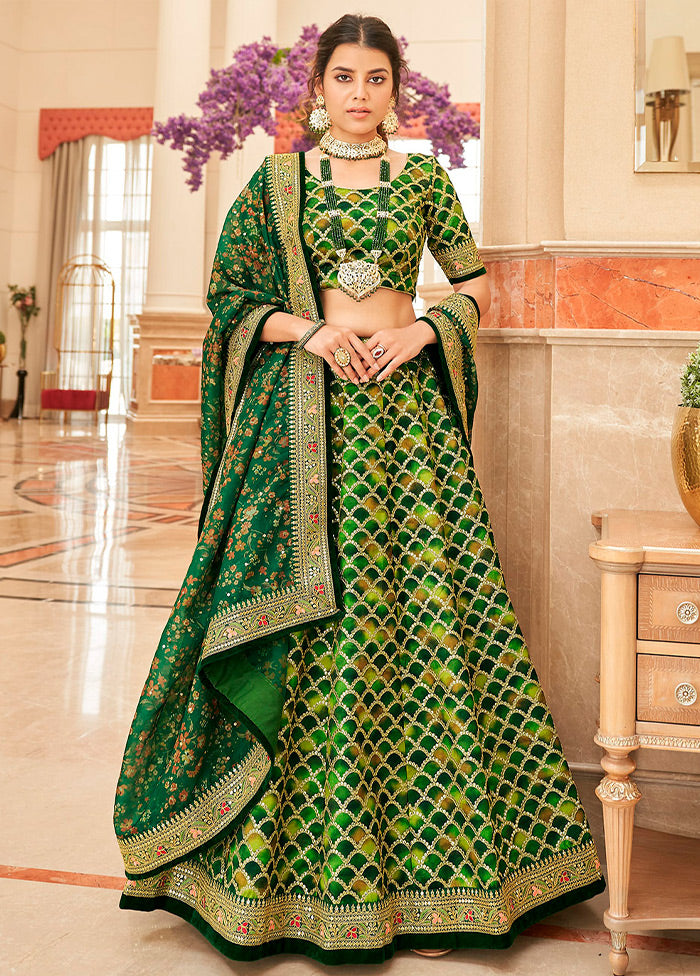 3 Pc Green Silk Readymade Lehenga Set - Indian Silk House Agencies