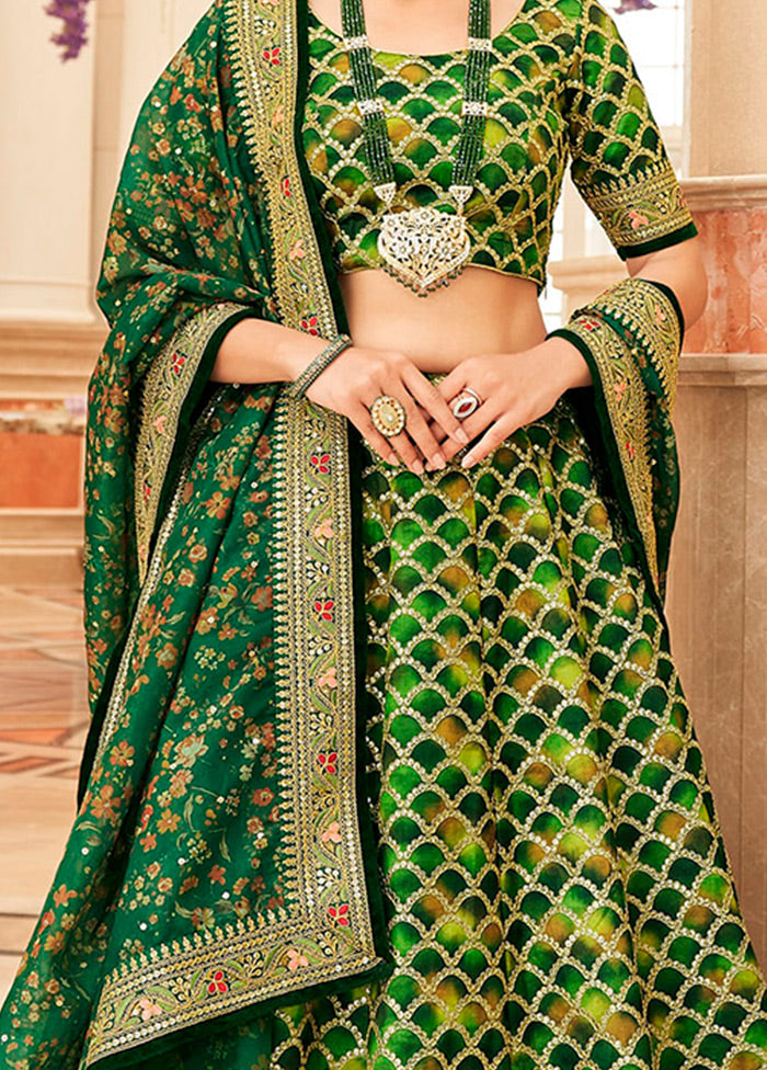 3 Pc Green Silk Readymade Lehenga Set - Indian Silk House Agencies