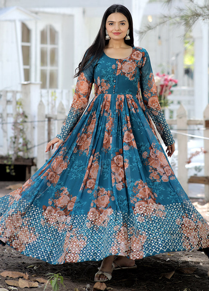 Blue Readymade Georgette Indian Dress - Indian Silk House Agencies