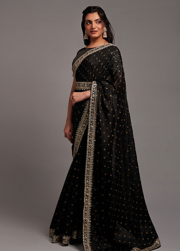 Black Spun Silk Saree With Blouse Piece - Indian Silk House Agencies