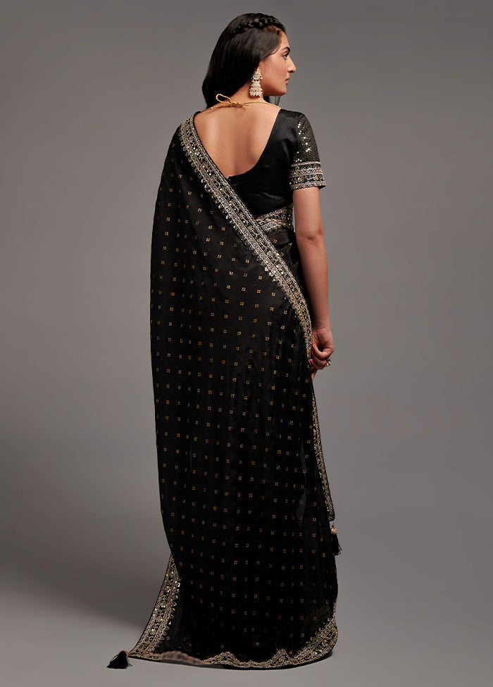 Black Spun Silk Saree With Blouse Piece - Indian Silk House Agencies