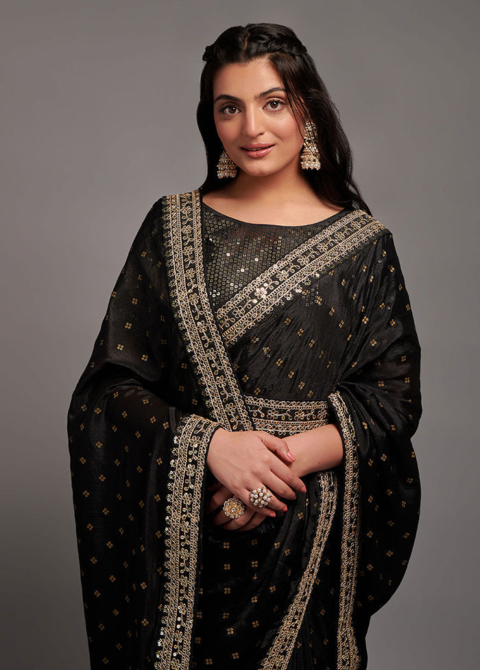 Black Spun Silk Saree With Blouse Piece - Indian Silk House Agencies