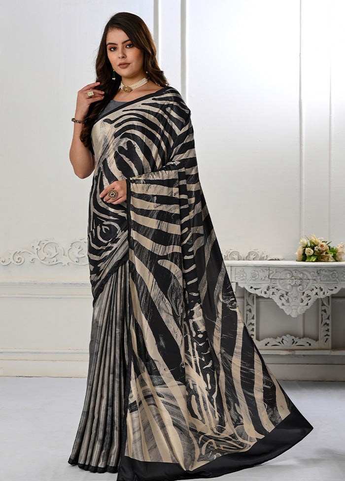 Black Spun Silk Saree With Blouse Piece - Indian Silk House Agencies