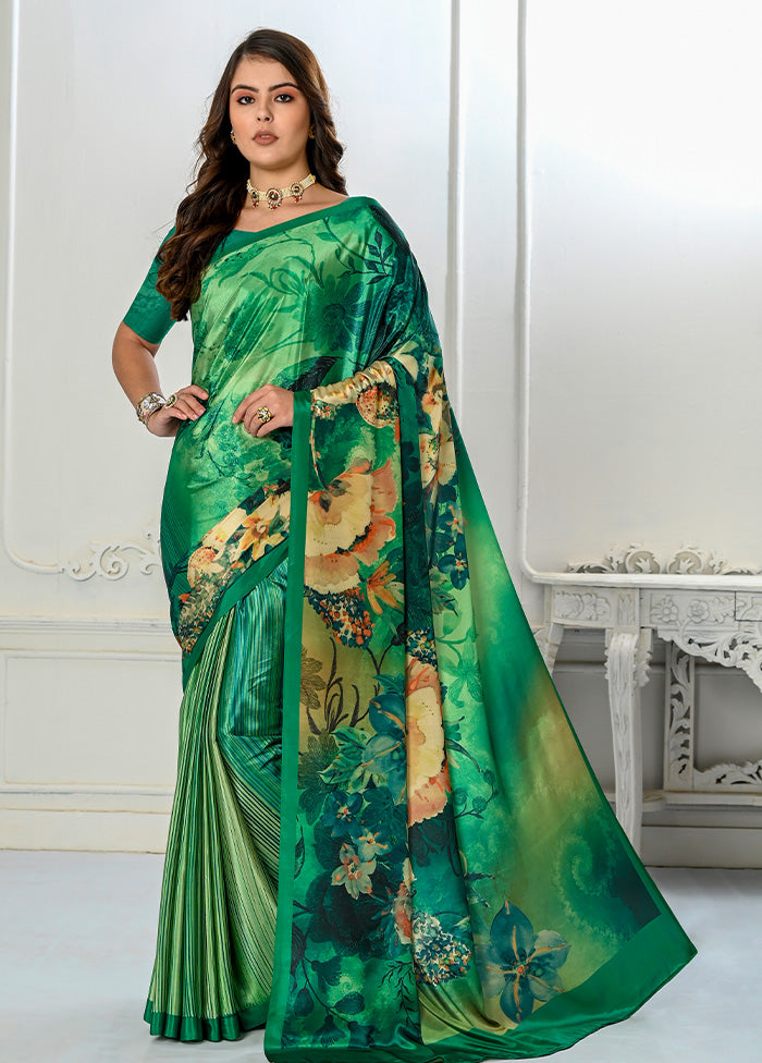 Green Spun Silk Saree With Blouse Piece - Indian Silk House Agencies