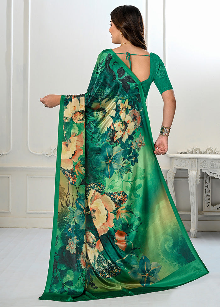 Green Spun Silk Saree With Blouse Piece - Indian Silk House Agencies