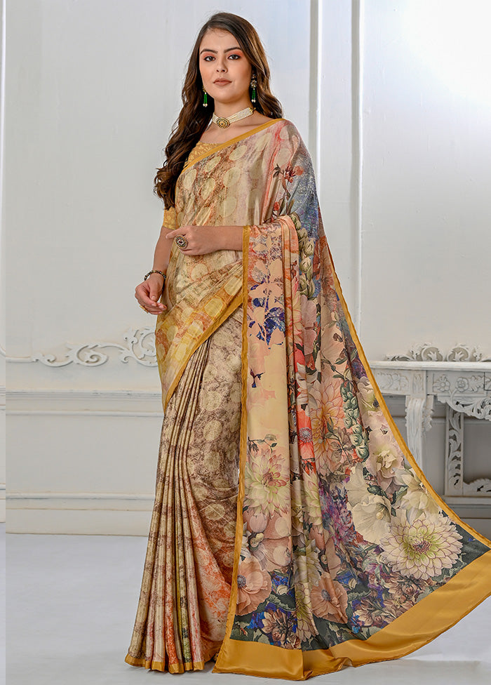 Beige Spun Silk Saree With Blouse Piece - Indian Silk House Agencies