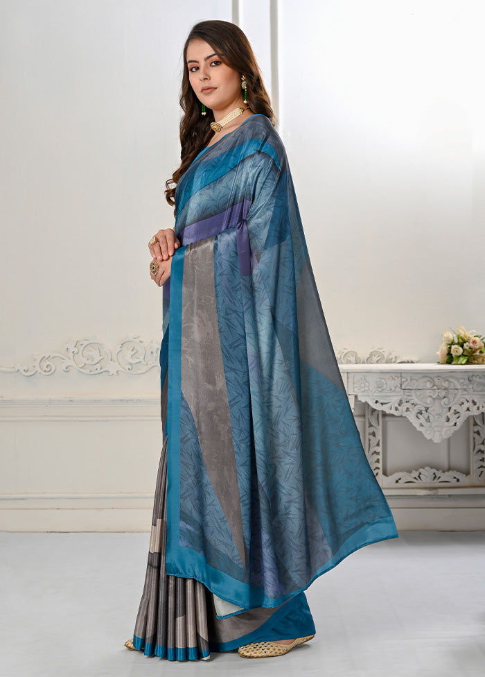 Blue Spun Silk Saree With Blouse Piece - Indian Silk House Agencies