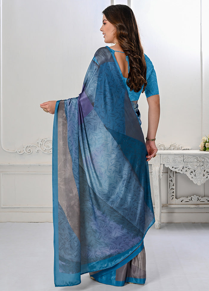 Blue Spun Silk Saree With Blouse Piece - Indian Silk House Agencies