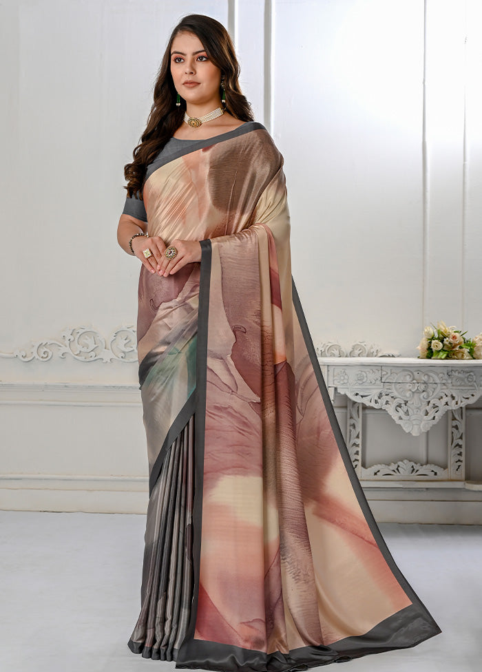 Grey Spun Silk Saree With Blouse Piece - Indian Silk House Agencies