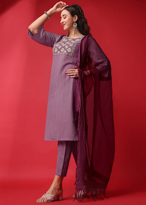 3 Pc Purple Readymade Silk Suit Set - Indian Silk House Agencies