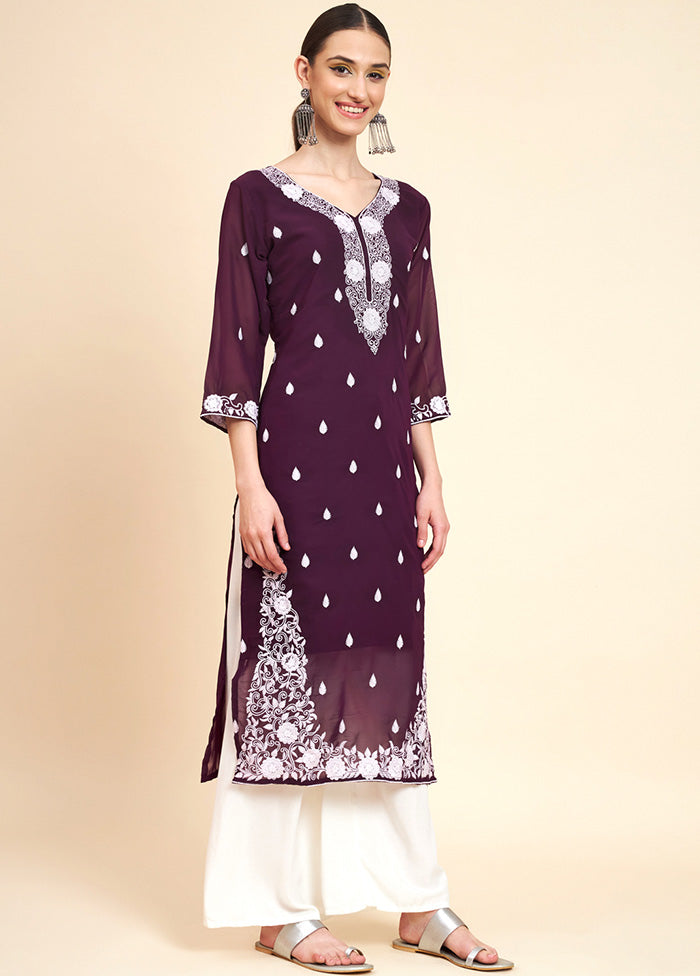 Wine Readymade Georgette Kurti - Indian Silk House Agencies