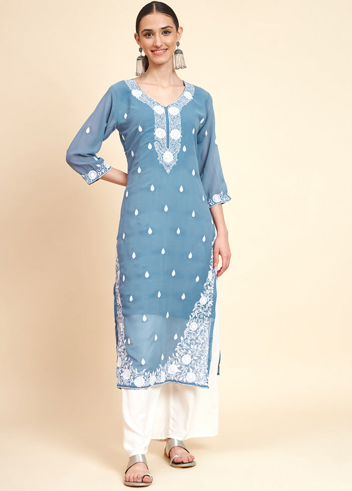 Blue Readymade Georgette Kurti - Indian Silk House Agencies