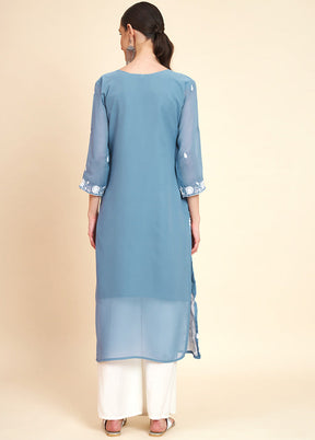 Blue Readymade Georgette Kurti - Indian Silk House Agencies