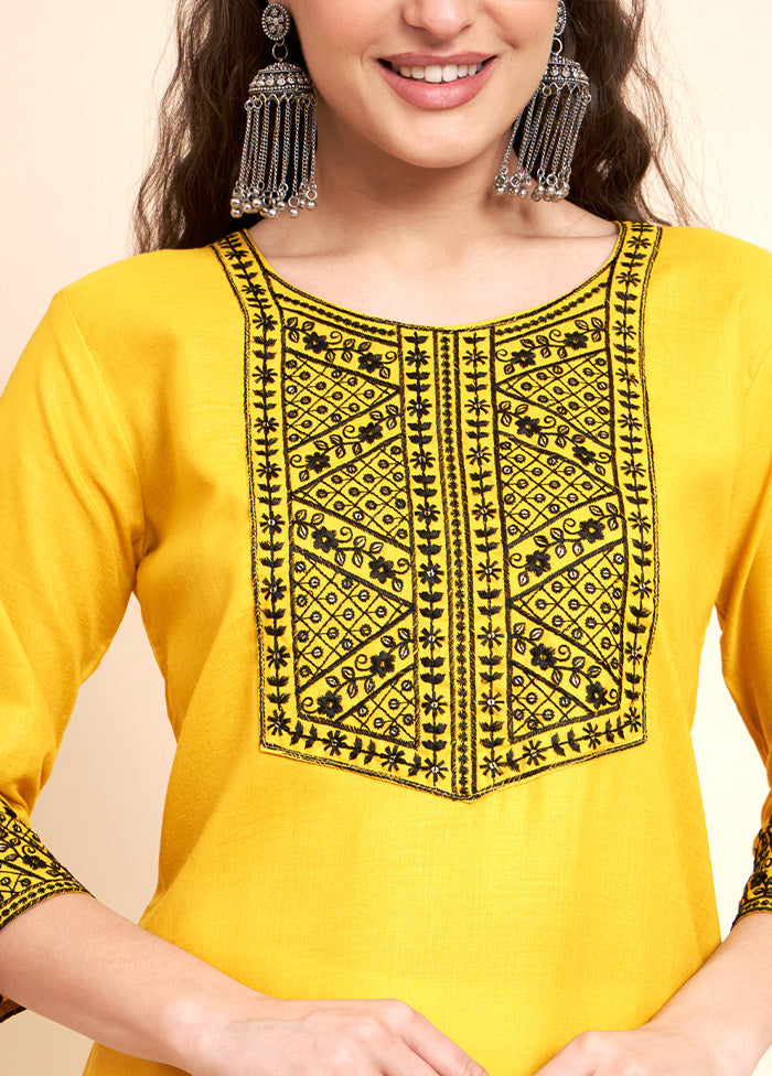 Yellow Readymade Cotton Kurti