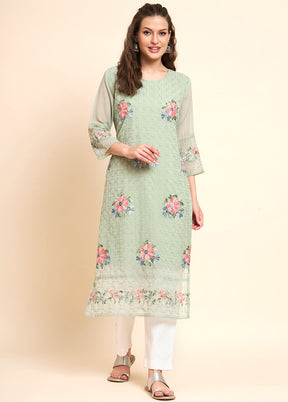 Pista Green Readymade Georgette Kurti