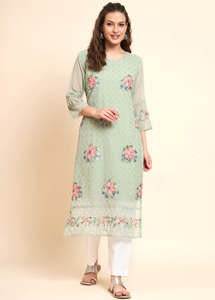 Pista Green Readymade Georgette Kurti - Indian Silk House Agencies