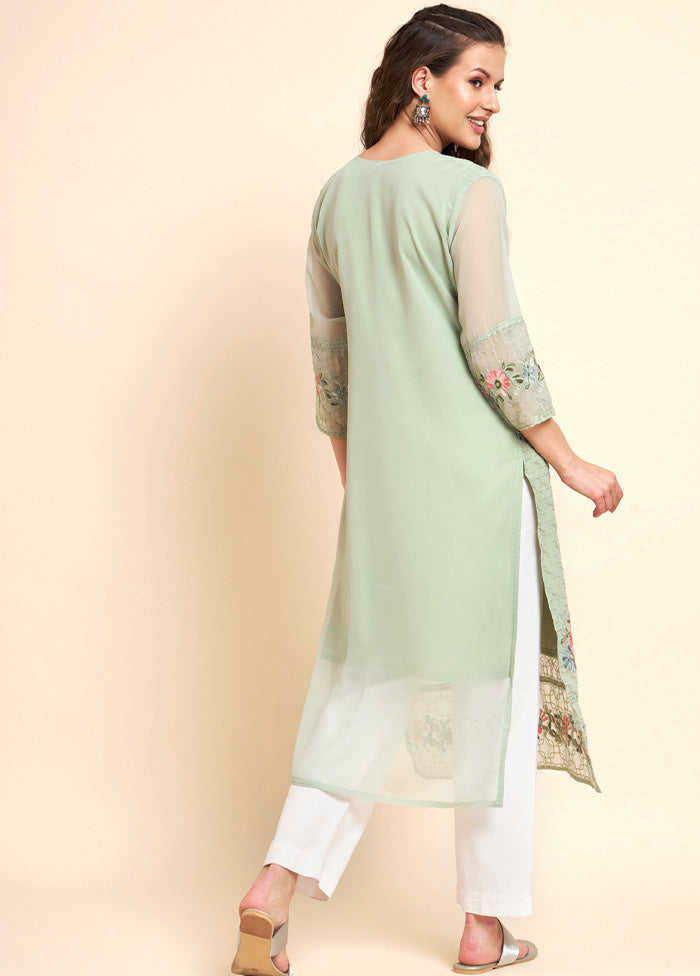 Pista Green Readymade Georgette Kurti