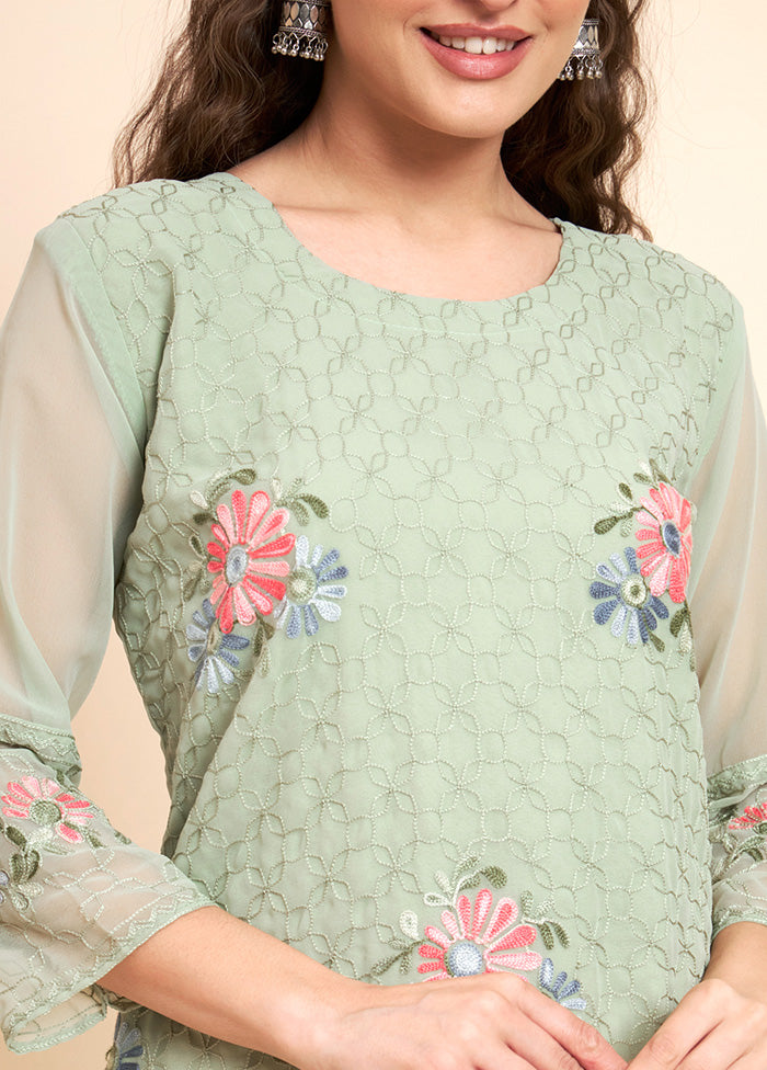 Pista Green Readymade Georgette Kurti