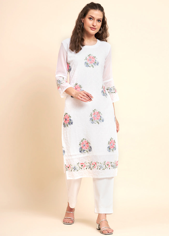 White Readymade Georgette Kurti