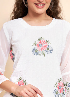 White Readymade Georgette Kurti - Indian Silk House Agencies