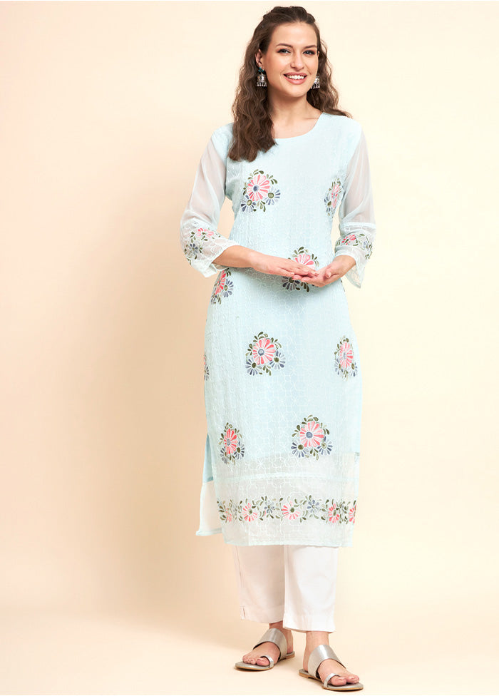 Sky Blue Readymade Georgette Kurti - Indian Silk House Agencies