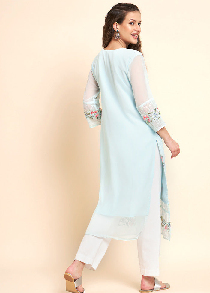 Sky Blue Readymade Georgette Kurti