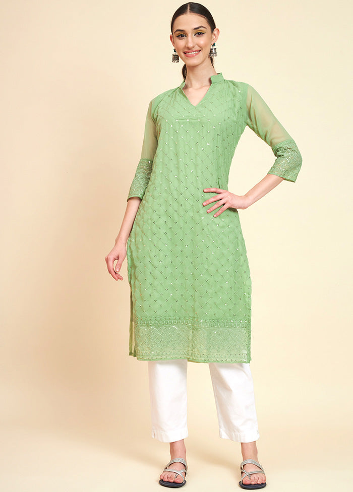 Pista Green Readymade Georgette Kurti