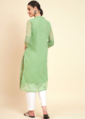 Pista Green Readymade Georgette Kurti