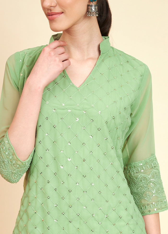 Pista Green Readymade Georgette Kurti