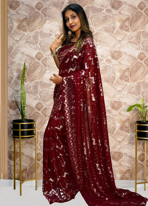 Maroon Georgette Saree With Blouse Piece - Indian Silk House Agencies