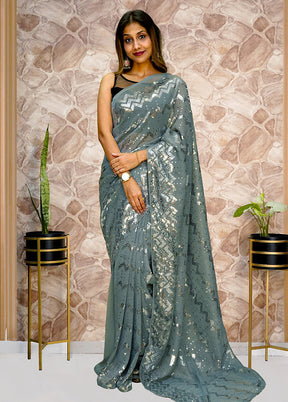 Grey Georgette Saree With Blouse Piece - Indian Silk House Agencies