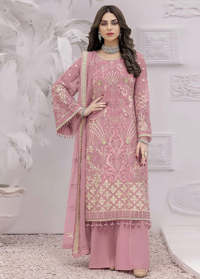 3 Pc Pink Unstitched Georgette Suit Set - Indian Silk House Agencies