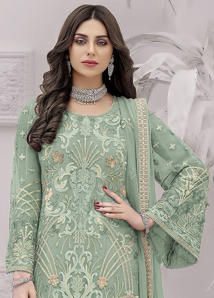 3 Pc Green Unstitched Georgette Suit Set - Indian Silk House Agencies