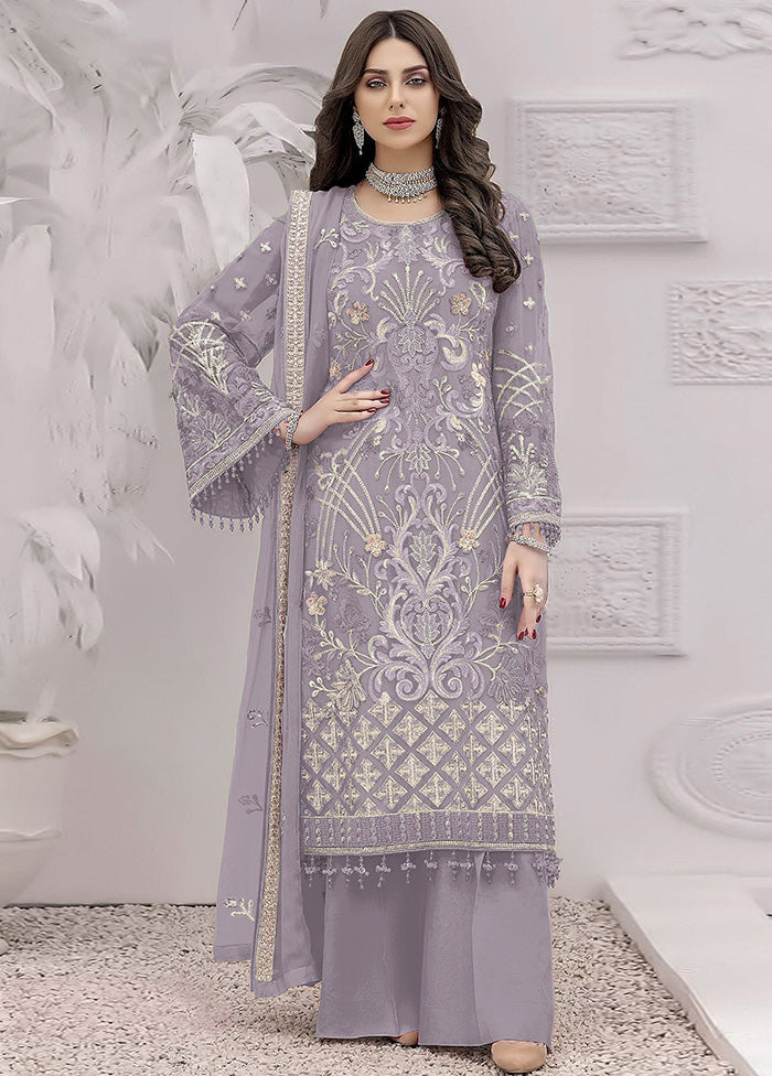 3 Pc Voilet Unstitched Georgette Suit Set - Indian Silk House Agencies