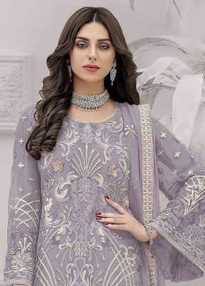 3 Pc Voilet Unstitched Georgette Suit Set - Indian Silk House Agencies