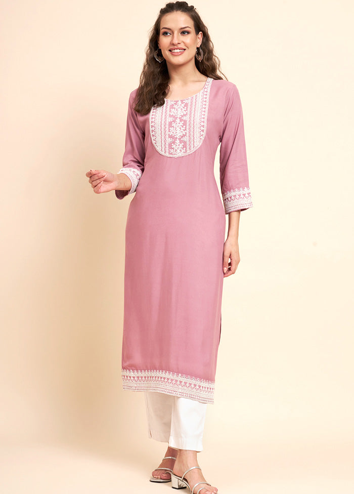 Baby Pink Readymade Rayon Kurti - Indian Silk House Agencies