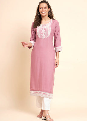 Baby Pink Readymade Rayon Kurti - Indian Silk House Agencies