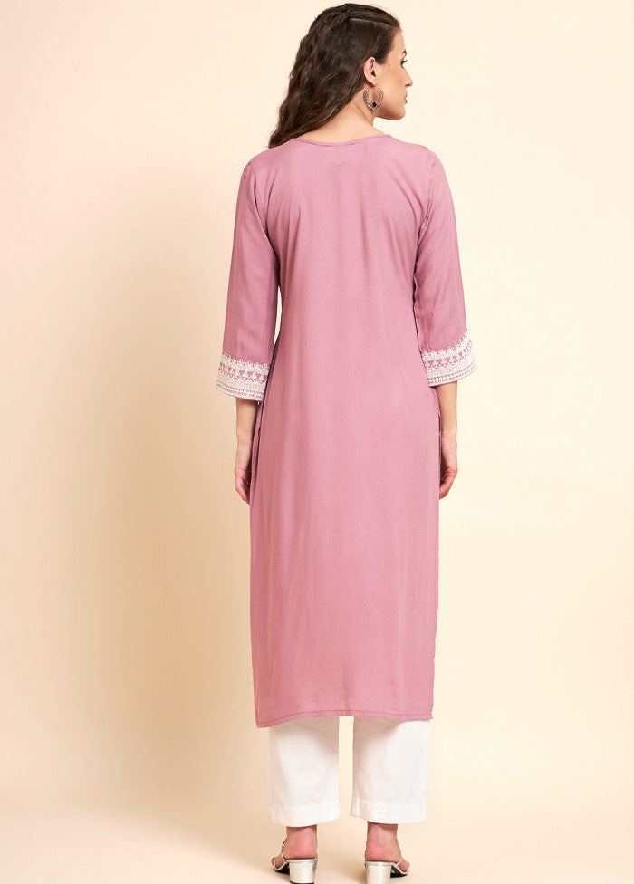 Baby Pink Readymade Rayon Kurti - Indian Silk House Agencies