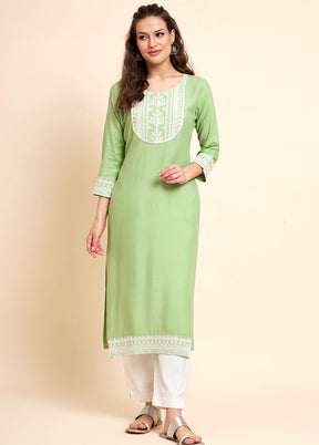 Pista Green Readymade Rayon Kurti