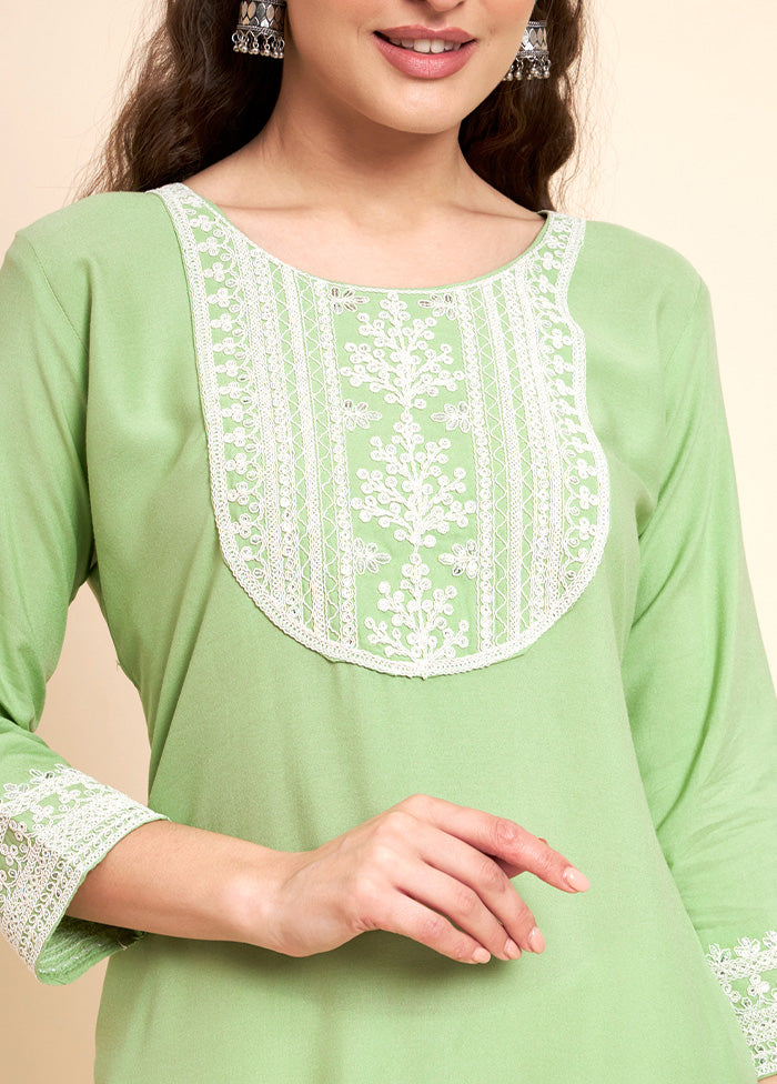 Pista Green Readymade Rayon Kurti