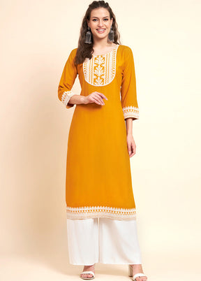 Yellow Readymade Rayon Kurti - Indian Silk House Agencies