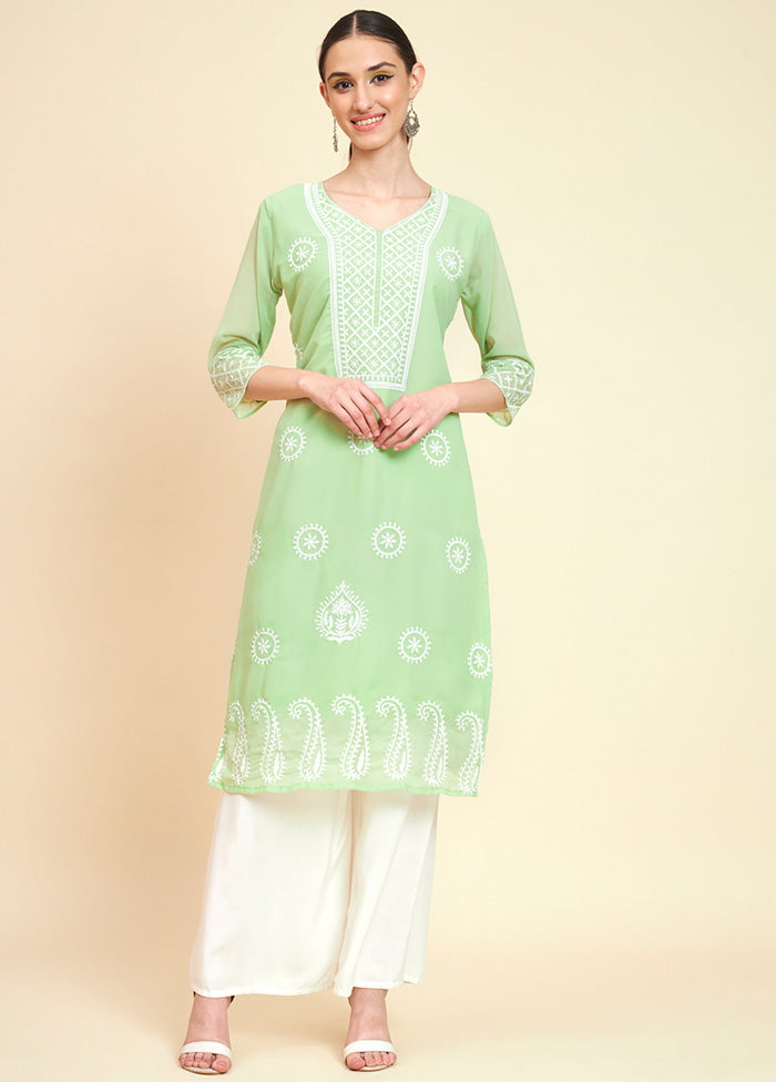 Pista Green Readymade Georgette Kurti