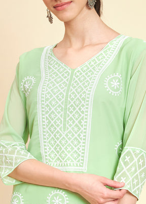 Pista Green Readymade Georgette Kurti