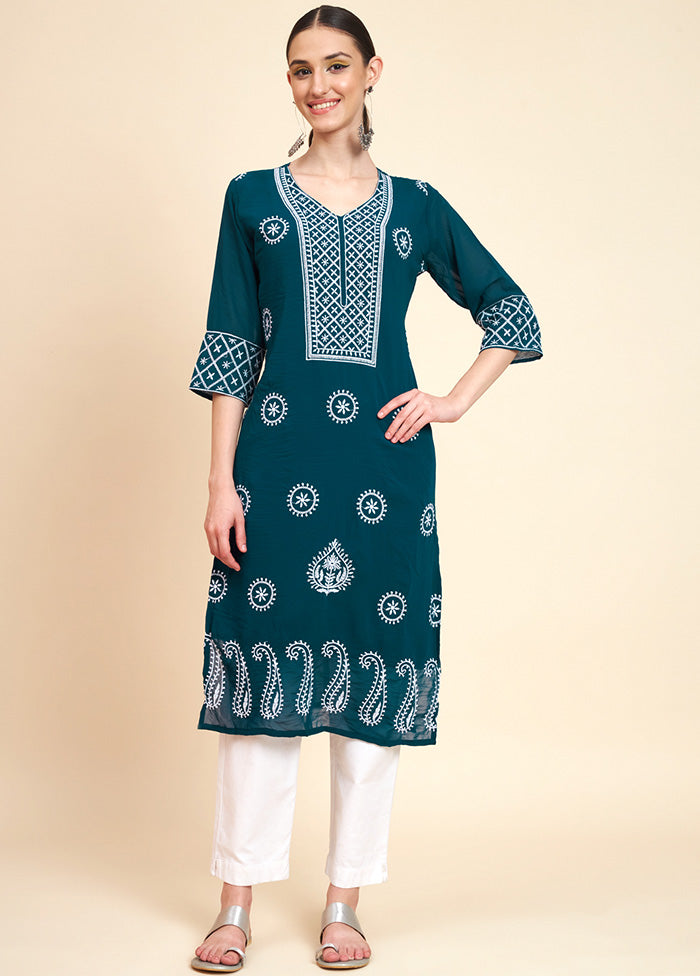 Teal Blue Readymade Georgette Kurti