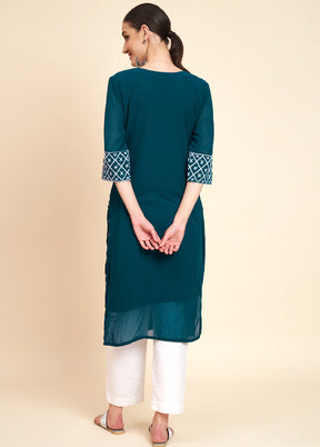 Teal Blue Readymade Georgette Kurti