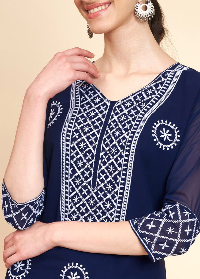 Navy Blue Readymade Georgette Kurti