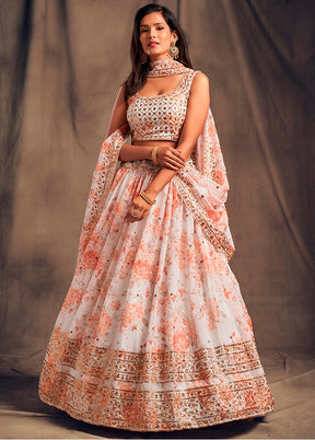 3 Pc White Net Semi Stitched Lehenga Set - Indian Silk House Agencies