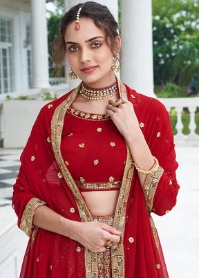 3 Pc Red Georgette Semi Stitched Lehenga Set - Indian Silk House Agencies