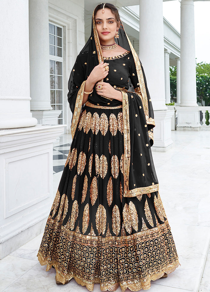 3 Pc Black Georgette Semi Stitched Lehenga Set - Indian Silk House Agencies